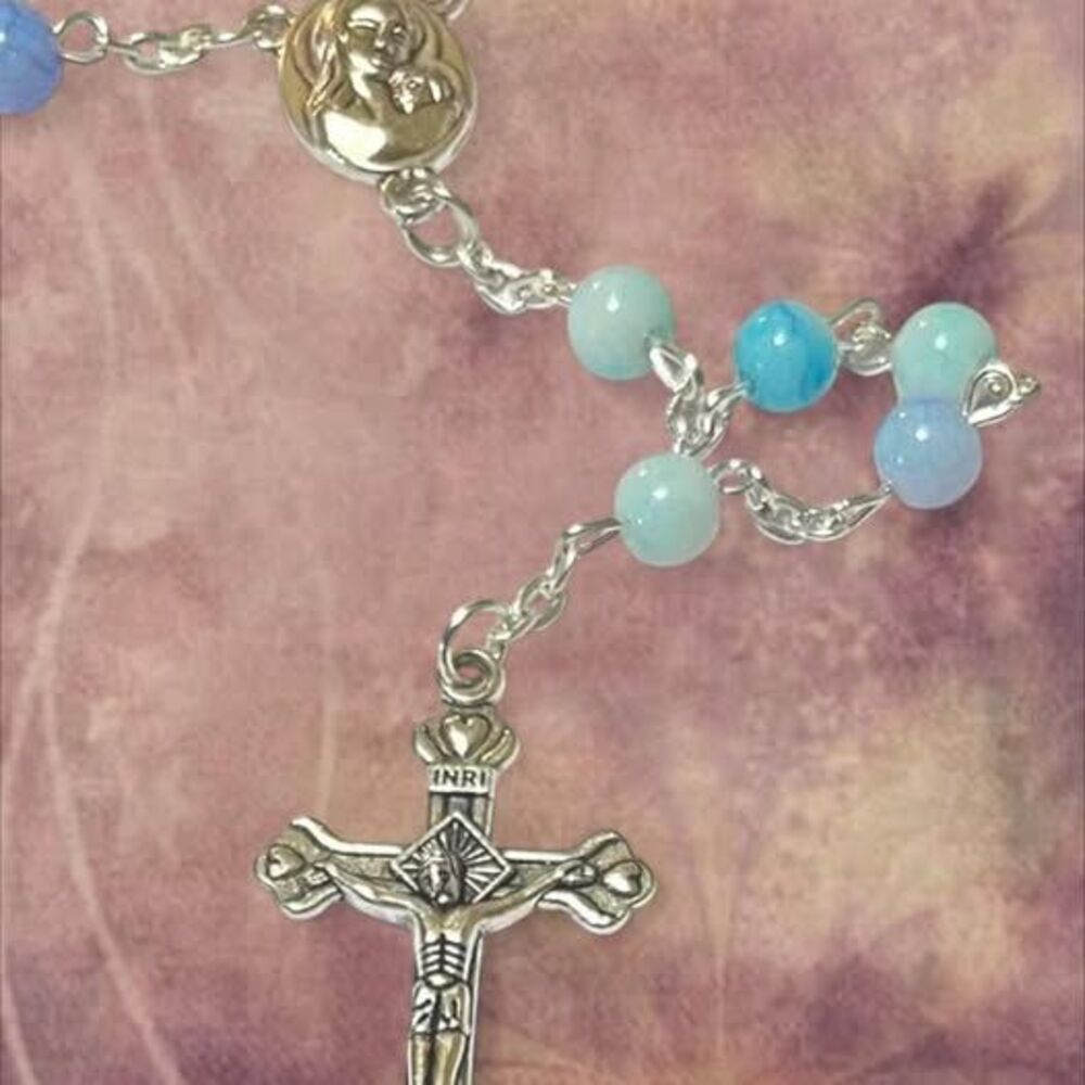 sweet baby blue rosary with silver cross